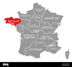 Bretagne in Rot hervorgehoben Karte von Frankreich Stockfotografie - Alamy
