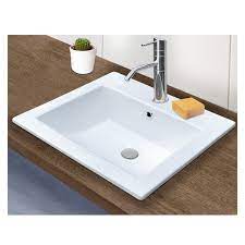 Salle de bain blanche sur parquet : Vasque A Encastrer En Ceramique Blanche Lina Mobin