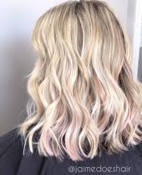 Blonde With Subtle Rose Ribbons Gold Blonde Hair Pink Blonde Hair Blonde Hair With Pink Highlights