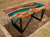 Turquoise resin dining table with glowing inlay - Fine Wooden ...