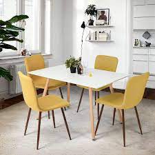 Check out our round dining table selection for the very best in unique or custom, handmade pieces from our kitchen & dining tables shops. Boju Modern Dining Room 4 Fabric Chairs And White Wood Dining Table Set For Small Kitchen Restaurant Furniture Yellow Upholstered Padded Chairs With Wood Like Metal Legs 1 Table 4 Chairs Buy Online
