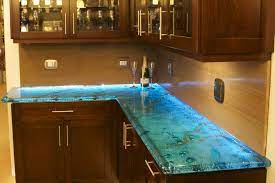 Architectural Cast Slumped Sandblasted Glass Experience Glass Glass Kitchen Countertops Epoxy Countertop Beach House Kitchens