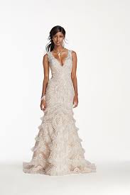 Beaded Lace Wedding Dress With Plunging Neckline David S Bridal Beaded Lace Wedding Dress Davids Bridal Wedding Dresses Wedding Dresses Lace