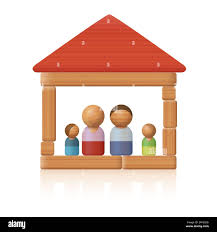 Tipica Familia De Juguetes En Su Simple Casa De Madera De Bloques De Juguetes Simbolo De La Simplicidad En Relacion A La Vida Facil O Asequible Habitacion Fotografia De Stock Alamy