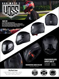 Voss 988 Moto 1 Street Full Face Helmet With Drop Down Internal Sun Lens Xl Solid Matte Black