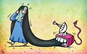 Image result for ‫کاریکاتور تاثیر بد ماهواره بر حجاب‬‎