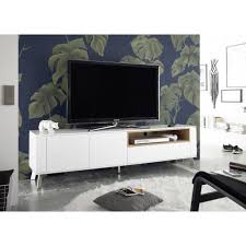Meuble tv design blanc laqué emilia. Meuble Tv Blanc Laque Mat Et Bois 180 Cm Cbc Meubles