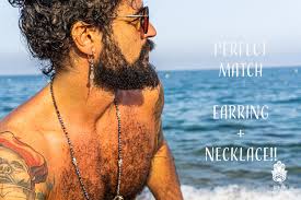 Boho Spiritual Dangle Hoop Earring for Men Stainless Steel Chain Drop Coin  Earring Mens Black Onyx Lapis Lazuli Gemstone Beaded Earring