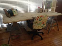Office Desk Made Out Of An Old Door And Metal Sawhorses Craft Desk Desk Craft Room