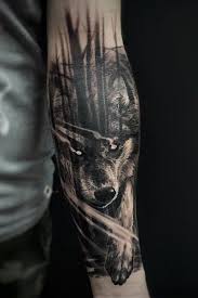 Lucian Wolf Forest Dark Trees Blackandgreytattoo Tattoodo Realistic Tattoo Sleeve Forest Tattoos Werewolf Tattoo