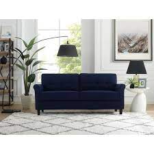 Lifestyle Solutions Harlem 30 3 In Blue Polyester 3 Seater Tuxedo Sofa With Flared Arms Harlem Sofa Blue The Home Depot Navy Blue Sofa Mid Century Modern Couch Grey Mid Century Modern Couch