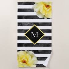 Black And White Striped Beach Towels Soft Yellow Roses Black White Watercolor Stripes Beach Towel Zazzle Com In 2020 Striped Beach Towel Beach Towel Yellow Roses