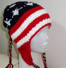 Hand Knit Womens Hat American Flag Stars Stripes Design Red White Blue 40 00 Via Etsy American Flag Hat Hand Knit Hat Ear Flap Hats