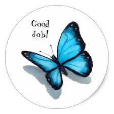 Blue Butterfly Good Job Teacher Schooll Classic Round Sticker Zazzle Com In 2021 Blue Butterfly School Stickers Colored Pencil Artwork
