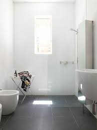 Perfect Bathroom Grey Floor Tiles White Walls And View In 2020 Grey Flooring Cleaning White Walls White Wall Tiles