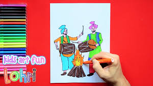 How To Draw And Color Lohri Festival Art For Kids Drawings Art Lohri festival drawing tutorial for. how to draw and color lohri festival