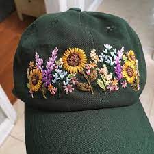 Sold This Cute Forest Green Adjustable Cap Is Available On My Etsy Shop Embroidery Embroideryart Em Hat Embroidery Pretty Embroidery Embroidery