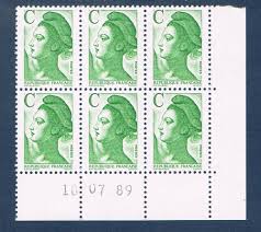 Picture taken on september 29, 2011 shows the french la poste stamps new logo : Timbres Poste De France Bloc De Six Timbres Avec Coin Date Du 18 07 89 Neuf Ref Yvert Tellier N 2615 Timbres Liberte Avec Lettre C Vert Lot N 2 Villers Collections