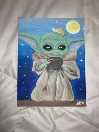 Baby Yoda Star Wars Painting Cute Canvas Paintings Starwars Canvas Painting