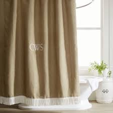 Burlap Shower Curtain With Bullion Fringe Ballard Designs In 2020 Burlap Shower Curtains Burlap Shower Cool Shower Curtains