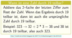 Wann Ist Eine Zahl Durch 19 Teilbar Mathe Lernen Teilbarkeitsregeln