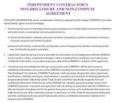 Sample Independent Contractor Non Compete Agreement Word Pdf