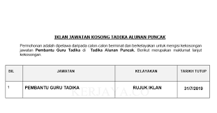 Deskripsi tugas pembantu hal ehwal islam s19. Jawatan Kosong Terkini Tadika Alunan Puncak Pembantu Guru Tadika Kerja Kosong Kerajaan Swasta