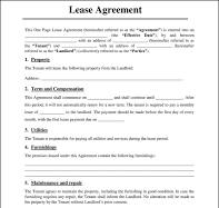 One Page Lease Agreement | Free Rental Contract Template