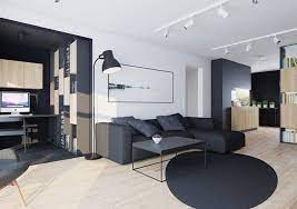 Ecksofa Couchtisch Und Teppich In Anthrazit Und Heller Holzbodenbelag Dunkles Sofa Modernes Wohnzimmer Weisse Wande Wohnzimmer