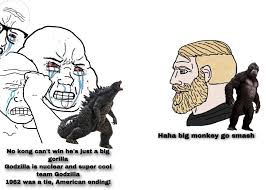 A crossover movie set in the monsterverse cinematic universe that pits godzilla against king kong. G Fans Vs Kong Fans Godzilla In 2021 Godzilla Funny Godzilla Kong Godzilla