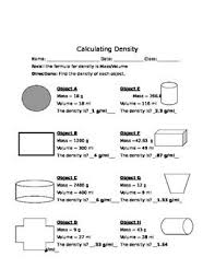 Calculating Density Worksheet Density Worksheet Calculating Density Worksheets