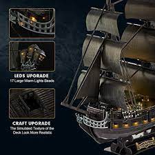 Item 2 cubicfun 3d puzzle pirate ship model ship and boat kit vessel set for adults Cubicfun 3d Puzzle For Adults Moveable Led Pirate Ship Puzzles With Detailed Interior Large Queen Anne S Revenge Sailboat Desk Model Kits Difficult Puzzles With Lights Watercraft Gifts For Men Women In Dubai