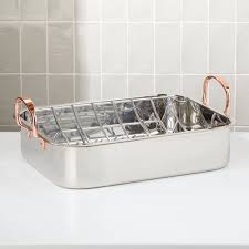 Stainless Steel Roasting Pan With Copper Handles Reviews Crate And Barrel In 2020 Copper Handles Crate And Barrel Stainless Steel Pans