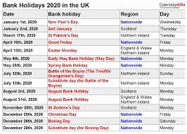 2020 Uk Bank Holidays Calendar Federal Holiday Calendar Uk Bank Holiday Holiday Calendar