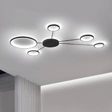 Sputnik Led Flush Light Fixture With Ring Shade Post Modern Silicon Gel Ceiling Light In Black Beautifulhalo Com