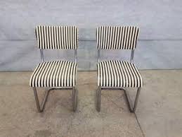 Pair Of Contemporary Vintage Mid Century Cantilevered Mart Stam Style Striped Accent Side Chairs Accent Side Chair Modern Vintage Furniture Side Chairs