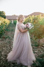 Strapless bodice sweetheart neckline and ruched satin waistband. Plus Size Wedding Dress Mauve Princess Wedding Dress Anna Skoblikova