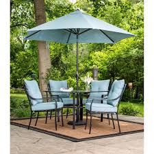 Costway 9ft outdoor market patio table umbrella push button tilt crank lift burgundy\beige\tan\blue. Hanover Lavallette 5 Piece Outdoor Dining Set And Table Umbrella With Stand Walmart Com Walmart Com