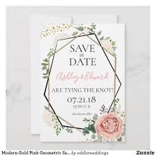 Modern Gold Pink Geometric Save The Date Zazzle Com Pastel Wedding Invitations Save The Date Cards Wedding Card Wordings