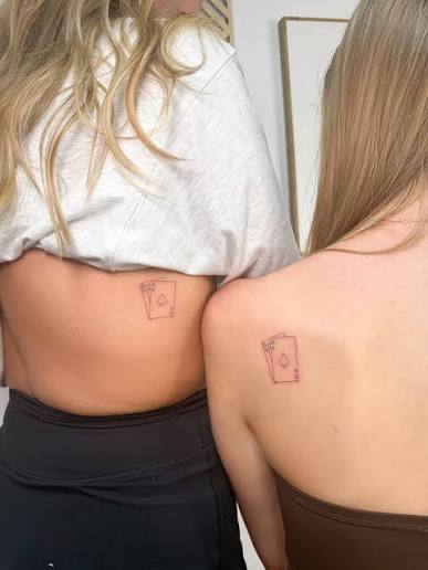 Matching sister tattoos, playing cards with each others initials on them!🫶🏽 Sisters really are the best kind of best friends—built-in, lifelong, and always there through it all 🤍 #tattoo #finelinetattoo #tattooartist #finelinetattooartist #