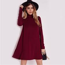 Simple Fashion High Neck Long Sleeve Loose Short Dress Loose Short Dresses Long Sleeve Swing Dress Long Sleeve Casual Dress