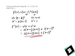 Turunan pertama fungsi y = f(x) terhadap x dapat dinotasikan sebagai untuk menentukan turunan dari fungsi yang memuat bentuk akar atau pecahan, langkah awal yang harus dilakukan adalah merubah terlebih dahulu fungsi tersebut ke dalam contoh 6 tentukan turunan dari y = (x2 − 3x)7. Turunan Pertama Dari Fungsi F X X 1 2 X 1 Adalah F X Youtube