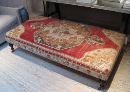 I laid the rug face down and centered the ottoman on top. Sadie Stella Rug Upholstered Ottomans Upholstered Ottoman Ottoman Upholstered Furniture