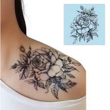 Women's rose and daisy tattoo. Amazon Com Dalin 4 Sheets Sexy Temporary Tattoos For Men Women Flowers Collection Black Rose Beauty