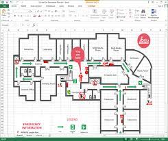The finished floor plan with all the parts in place using the different features in microsoft excel. Fire Escape Floorplan In Excal Made By Edraw Max The Aim Of An Evacuation Plan Is To Offer A Visual Procedures To Be U Evacuation Plan Evacuation How To Plan