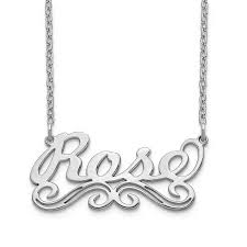Personalized planet personalized women's 14kt gold script nameplate necklace with open heart tail, 18. Personalized 10 Karat White Gold Name Plate Necklace