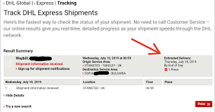 1234567890 or jjd0099999999 go to dhl express waybill tracking Estimated Delivery Just Appeared Today On A Package That Dhl Supposedly Only Has Shipment Information On And Nothing Else Purchased From Mi Global Store Ups Says Delivered In The Uk And A