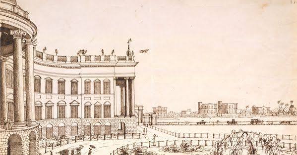 Pen and Ink Drawing of part of the Garden Front, Government House, Calcutta | Calcutta skyline drawing, British era calcutta map, Victoria memorial drawing