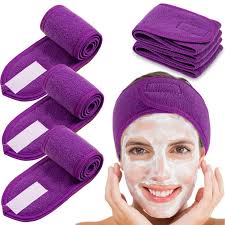Diadema facial para spa, 4 paquetes de diadema de tela de rizo, toalla  elástica ajustable para baño, maquillaje y deporte