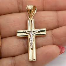 1 3/4" Two-Tone Shiny Jesus Crucifix Cross Pendant Real 10K Yellow White  Gold | eBay